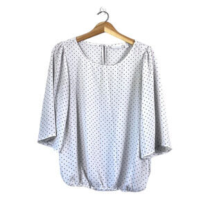 White and Gold Polka Dot New York & Company Blouse M